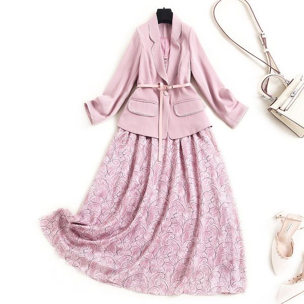 spring designers blazer floral suits impression midi chiffon girdle dress piece women's robe, Black;gray
spring designers blazer floral suits impression midi chiffon girdle dress piece women's robe, Black;gray