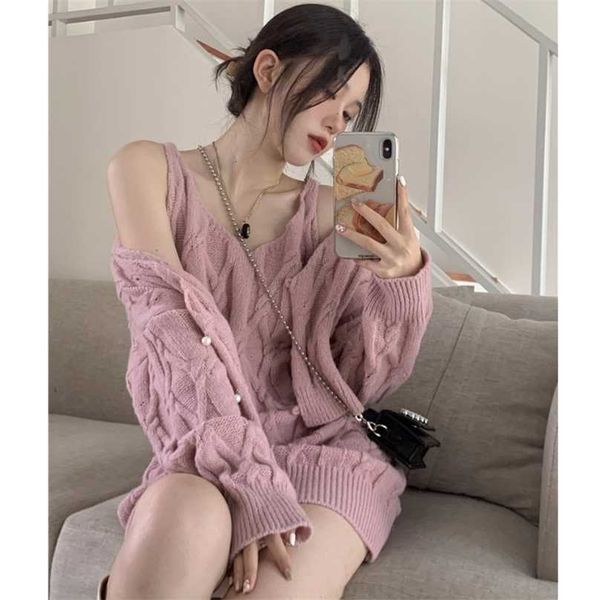 korean chic sweet knitted pink twist suspender dress mini loose autumn sweater sets v neck knit cardigan crop jacket 211106, White
korean chic sweet knitted pink twist suspender dress mini loose autumn sweater sets v neck knit cardigan crop jacket 211106, White