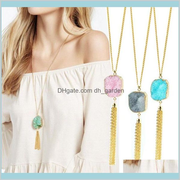 necklaces pendants jewelry womens 75cm long boho 18k gold drusy chain tassel pendant necklace for women girls drop delivery 2021 wbpbi, Silver
necklaces pendants jewelry womens 75cm long boho 18k gold drusy chain tassel pendant necklace for women girls drop delivery 2021 wbpbi, Silver