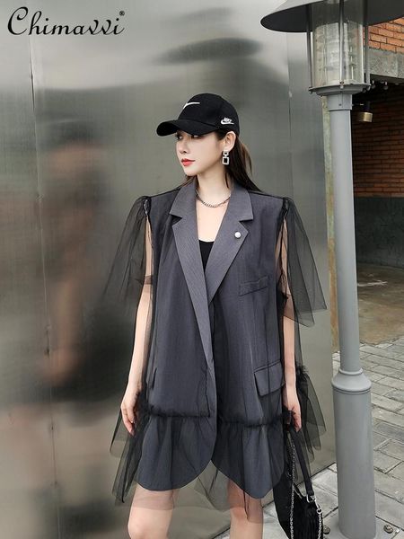 women's suits & blazers mesh stitching suit vest for women 2021 autumn loose fashion design fake two-piece high-end simple temperament, White;black
women's suits & blazers mesh stitching suit vest for women 2021 autumn loose fashion design fake two-piece high-end simple temperament, White;black