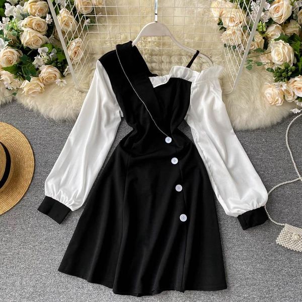 women autumn patchwork dress short irregular collar off-shoulder strap lantern sleeve elegant mini vestidos 482 casual dresses, Black;gray
women autumn patchwork dress short irregular collar off-shoulder strap lantern sleeve elegant mini vestidos 482 casual dresses, Black;gray