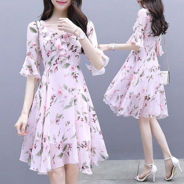 summer women's korean fashion v-neck pink chiffon floral dres office lady polyester knee-length 210603, Black;gray
summer women's korean fashion v-neck pink chiffon floral dres office lady polyester knee-length 210603, Black;gray