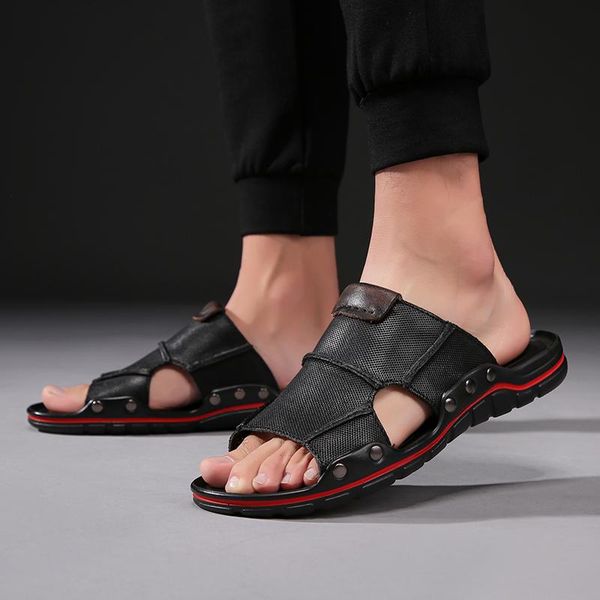 genuine leather men slippers outdoor beach shoes comfortable 2021 summer flat heels male slides l5, Black
genuine leather men slippers outdoor beach shoes comfortable 2021 summer flat heels male slides l5, Black