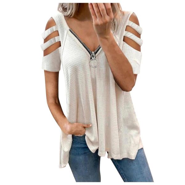 women's blouses & shirts womens short sleeves hollow out blouse shirt v-neck collar zipper color sleeve fold casual blusa feminina, White
women's blouses & shirts womens short sleeves hollow out blouse shirt v-neck collar zipper color sleeve fold casual blusa feminina, White