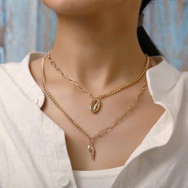 chains creative vintage aesthetics golden shell conch pendant double chain layer necklace for women goth colar feminino jewelry, Silver
chains creative vintage aesthetics golden shell conch pendant double chain layer necklace for women goth colar feminino jewelry, Silver