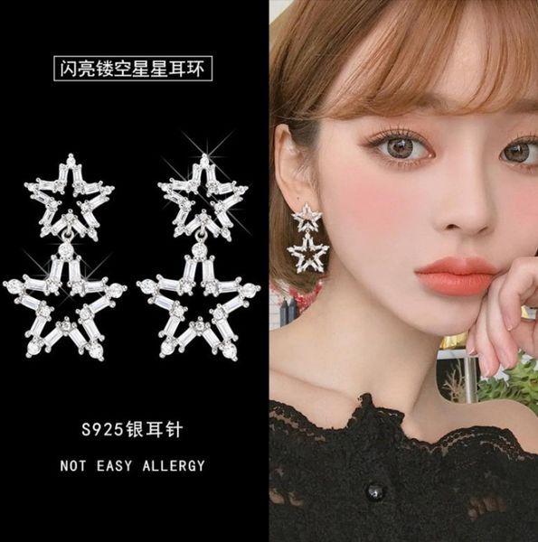 s925 silver earrings dangle needle korean version of the shiny star personality earring wild five-angle super fairy boastinglong ear chandel
s925 silver earrings dangle needle korean version of the shiny star personality earring wild five-angle super fairy boastinglong ear chandel