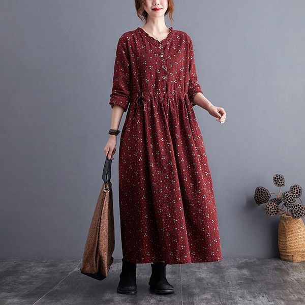 casual dresses women cotton linen dress 2021 autumn vintage style floral print v-neck loose ladies elegant long s2493, Black;gray
casual dresses women cotton linen dress 2021 autumn vintage style floral print v-neck loose ladies elegant long s2493, Black;gray