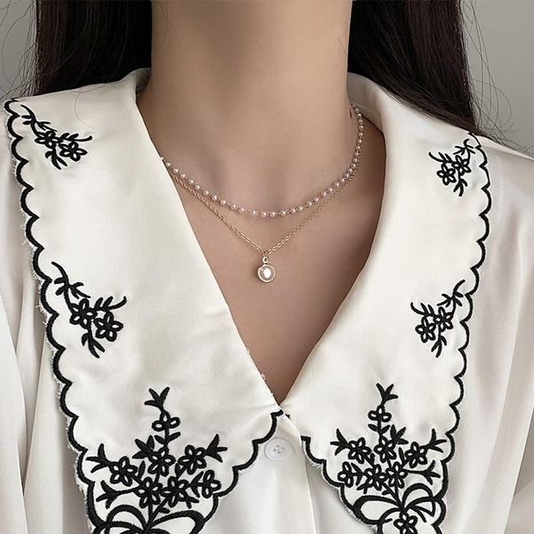 chains retro double layered belt with pearl necklace women's trendy temperament simple choker clavicle chain, Silver
chains retro double layered belt with pearl necklace women's trendy temperament simple choker clavicle chain, Silver