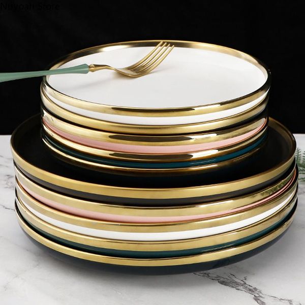 dishes & plates dark green ceramic gold-rimmed dinner plate 10 inch tableware salad/dessert decoration kitchen porcelain
dishes & plates dark green ceramic gold-rimmed dinner plate 10 inch tableware salad/dessert decoration kitchen porcelain