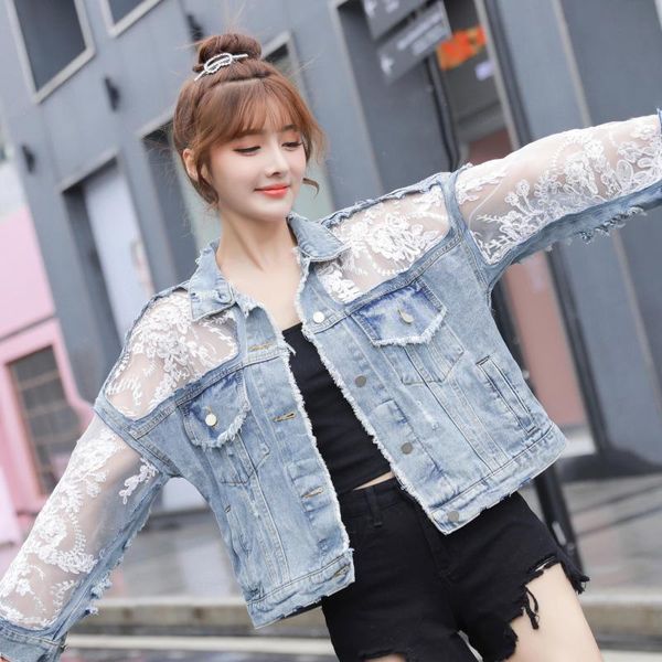 real s hong kong style worn washed denim jacket lace stitching thin casual sun proof women's jackets, Black;brown
real s hong kong style worn washed denim jacket lace stitching thin casual sun proof women's jackets, Black;brown