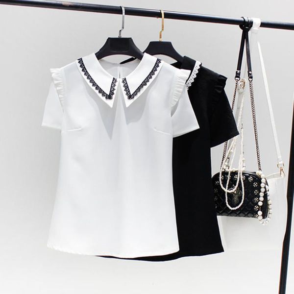 women's blouses & shirts 2021 summer japanese style solid color temperament chiffon doll collar blouse lace splicing fashion casual, White
women's blouses & shirts 2021 summer japanese style solid color temperament chiffon doll collar blouse lace splicing fashion casual, White