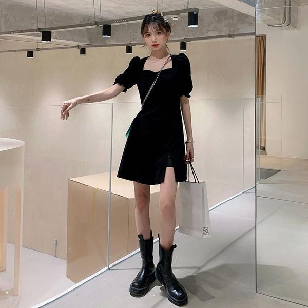 party dresses french style slit black dress for women 2021 summer waist slimming elegant hepburn puff sleeve, White;black
party dresses french style slit black dress for women 2021 summer waist slimming elegant hepburn puff sleeve, White;black