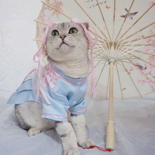 pet dog cat hanfu skirt dress with headdress costumes 
pet dog cat hanfu skirt dress with headdress costumes