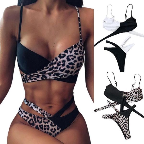 women's swimwear 2021 bikinis suit women leopard print padded two pieces cross band high waist swimsuit bikini set summer bathing, White;black
women's swimwear 2021 bikinis suit women leopard print padded two pieces cross band high waist swimsuit bikini set summer bathing, White;black