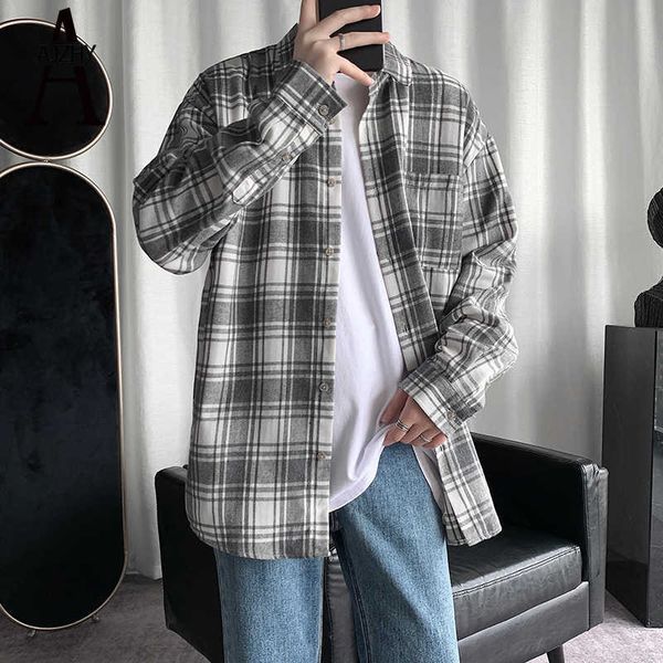casual plaid shirt for men long sleeve cotton streetwear oversized korean harajuku japanese fashion button up dress s 210721, White;black
casual plaid shirt for men long sleeve cotton streetwear oversized korean harajuku japanese fashion button up dress s 210721, White;black
