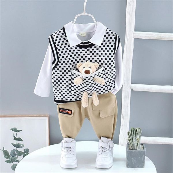 spring boy baby suit girl sweater vest bear lapel shirt long sleeve pants three piece, White
spring boy baby suit girl sweater vest bear lapel shirt long sleeve pants three piece, White