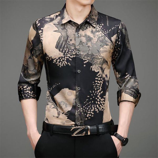 men's casual shirts vintage print 2021 long sleeve imitation mulberry silk slim shirt social business formal male clothing, White;black
men's casual shirts vintage print 2021 long sleeve imitation mulberry silk slim shirt social business formal male clothing, White;black