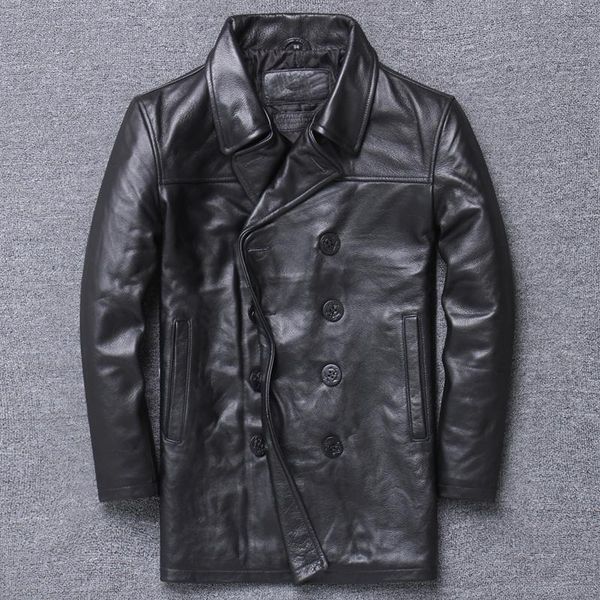 men's leather & faux genuine clothing male head layer cowhide long windbreaker season keep warm overcoat jacket both row vintage, Black
men's leather & faux genuine clothing male head layer cowhide long windbreaker season keep warm overcoat jacket both row vintage, Black