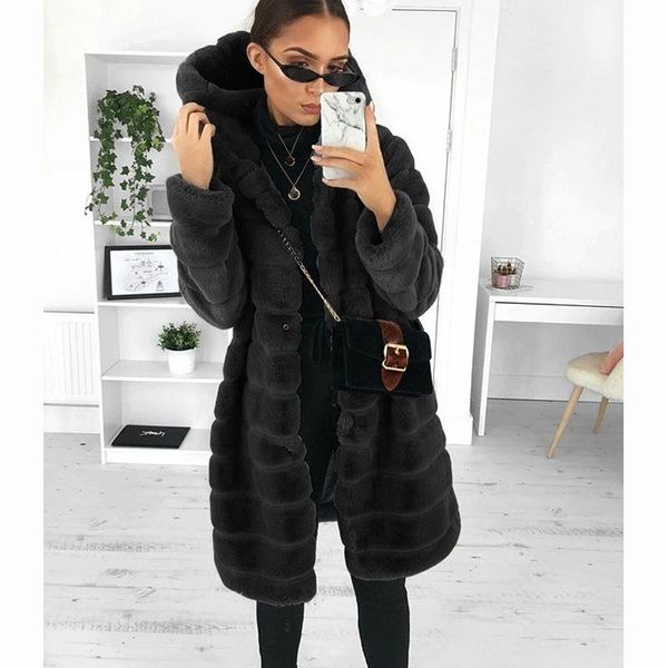 women faux leather fur imitation mink long hooded women's jackets coat long sleeve overcoat oversize zipper pocket autumn and winter cl, Black
women faux leather fur imitation mink long hooded women's jackets coat long sleeve overcoat oversize zipper pocket autumn and winter cl, Black