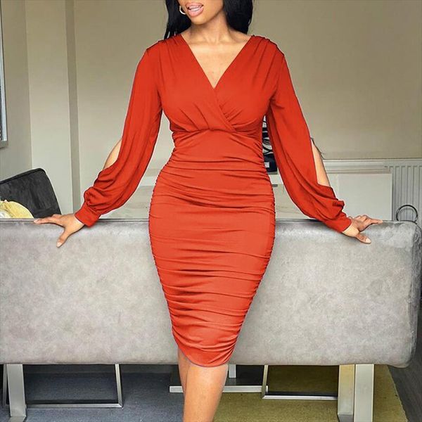 v neck tight women dress plus size long slit sleeve backless slim fit ruched thin summer party club wear, Black;gray
v neck tight women dress plus size long slit sleeve backless slim fit ruched thin summer party club wear, Black;gray