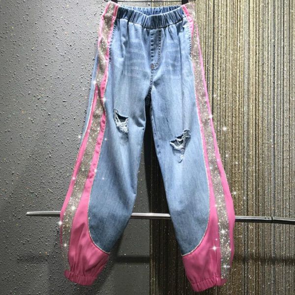 sweet girl korea women's team fashion woman slim jeans stage hip-hop sweatpants harajuku punk drilling sequined, Blue
sweet girl korea women's team fashion woman slim jeans stage hip-hop sweatpants harajuku punk drilling sequined, Blue