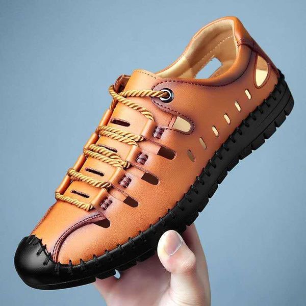 sandals summer brand mens leather breathable hollow out casual soft bottom men's flat, Black
sandals summer brand mens leather breathable hollow out casual soft bottom men's flat, Black
