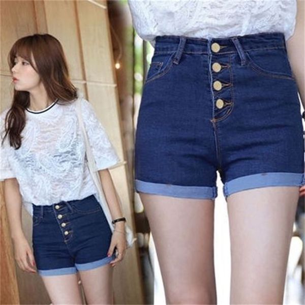 women's shorts fat mm add new student high waist elastic super slim flannel breasted denim, White;black 
women's shorts fat mm add new student high waist elastic super slim flannel breasted denim, White;black