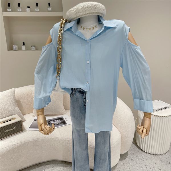 sweaters spring summer 2021 women's niche fashion design thin white shoulder sleeve top, White;black
sweaters spring summer 2021 women's niche fashion design thin white shoulder sleeve top, White;black