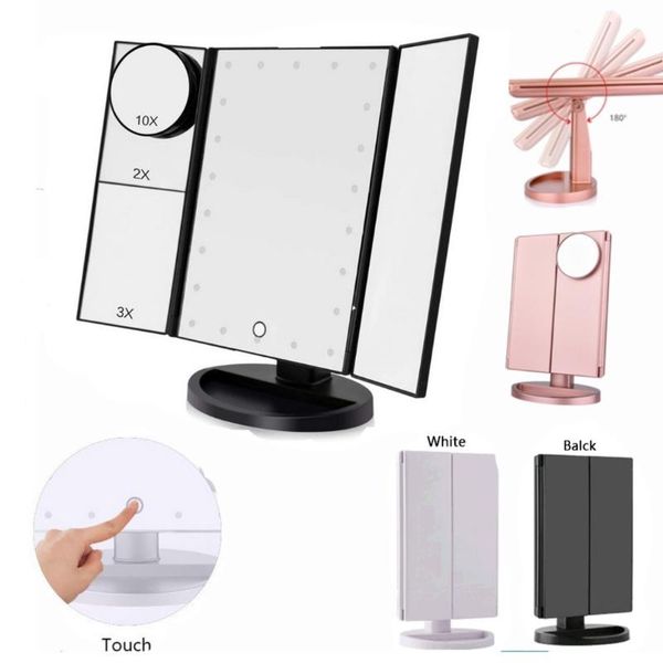 compact mirrors 22 led makeup mirror 2/3/10x magnifying touch screen adjustable cosmetic vanity 3 folding 180 rotatiation table
compact mirrors 22 led makeup mirror 2/3/10x magnifying touch screen adjustable cosmetic vanity 3 folding 180 rotatiation table