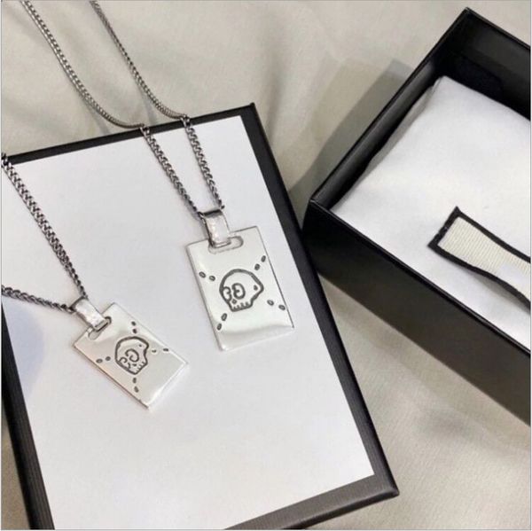 designer jewelry double skull square brand necklace men's and women's letters same pendant couple's clavicle chain, Silver
designer jewelry double skull square brand necklace men's and women's letters same pendant couple's clavicle chain, Silver