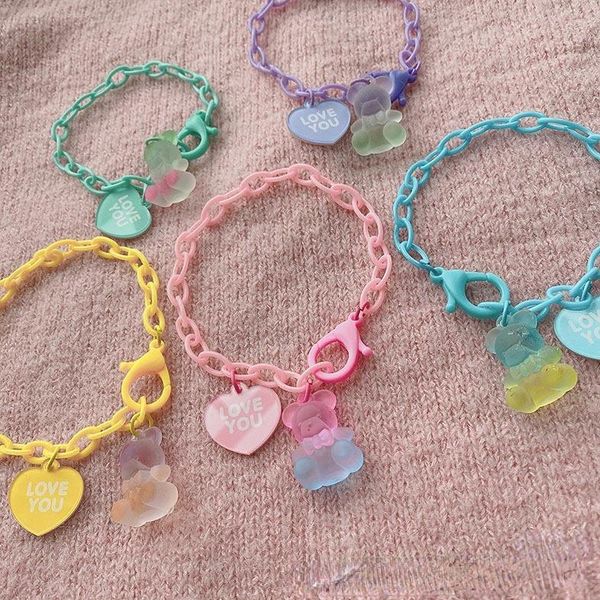 link, chain korean version of the matte bear gummy bracelet color cartoon peach heart love cute girl jewelry, Black
link, chain korean version of the matte bear gummy bracelet color cartoon peach heart love cute girl jewelry, Black