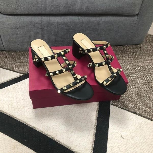 slippers 2021 ladies leather rivet t-strap sandals summer high heel shoes quality designer brand, Black
slippers 2021 ladies leather rivet t-strap sandals summer high heel shoes quality designer brand, Black
