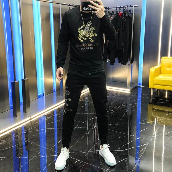 men's tracksuits 2021 autumn fashion slim personality sequin animal embroidery sweater pants two piece set net red leisure trend men, Gray
men's tracksuits 2021 autumn fashion slim personality sequin animal embroidery sweater pants two piece set net red leisure trend men, Gray