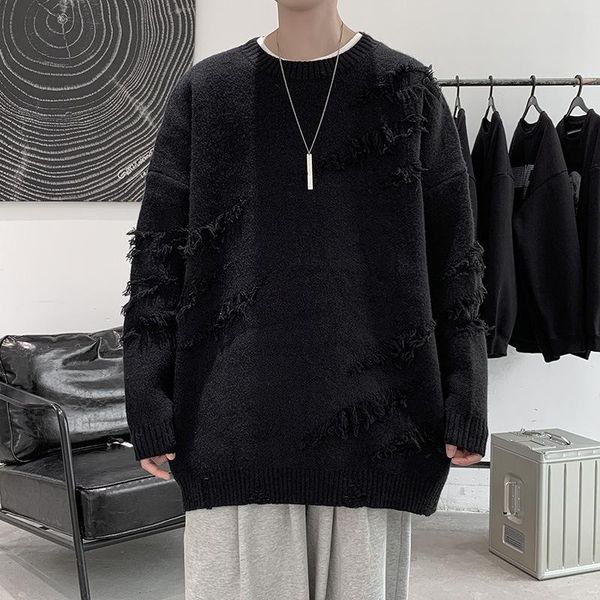 men's sweaters trendy harajuku style loose casual knitted sweater spring and autumn holes thickened warm solid color pullover men, White;black
men's sweaters trendy harajuku style loose casual knitted sweater spring and autumn holes thickened warm solid color pullover men, White;black