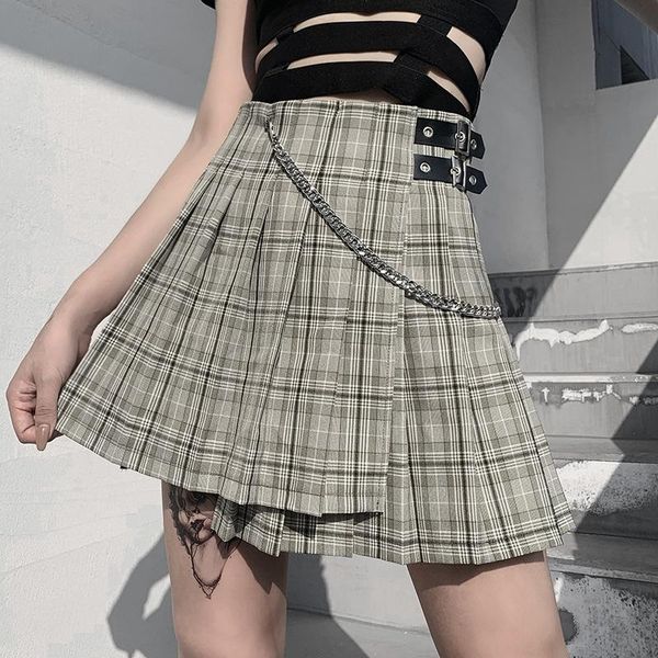 harajuku preppy style women elegant pleated skirt green plaid high waist metal chain cool cargo irregular hem girl skirts, Black
harajuku preppy style women elegant pleated skirt green plaid high waist metal chain cool cargo irregular hem girl skirts, Black
