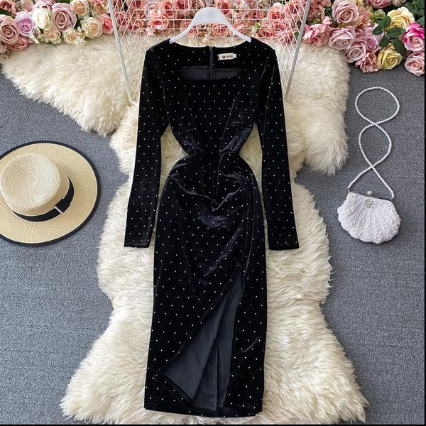vintage womens dress black split polka dot women elegant square collar long sleeve high waist velvet vestidos fashion, Black;gray
vintage womens dress black split polka dot women elegant square collar long sleeve high waist velvet vestidos fashion, Black;gray