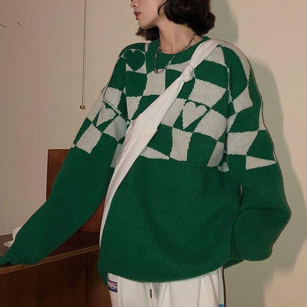 women's sweaters korean retro harajuku lattice heart-shaped stitching o-neck knitted sweater oversized loose casual soft winter pullove, White;black
women's sweaters korean retro harajuku lattice heart-shaped stitching o-neck knitted sweater oversized loose casual soft winter pullove, White;black