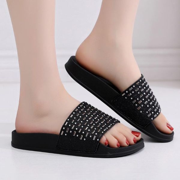 slippers summer women's sequins flat soft non-slip rhinestone sandals beach shoe, Black
slippers summer women's sequins flat soft non-slip rhinestone sandals beach shoe, Black