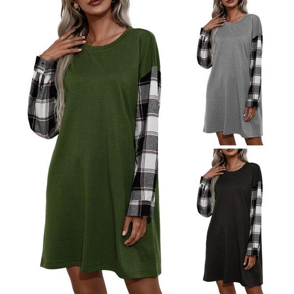 casual dresses women's autumn style european and american loose round neck color stitching plaid long-sleeved t-shirt dress, Black;gray
casual dresses women's autumn style european and american loose round neck color stitching plaid long-sleeved t-shirt dress, Black;gray