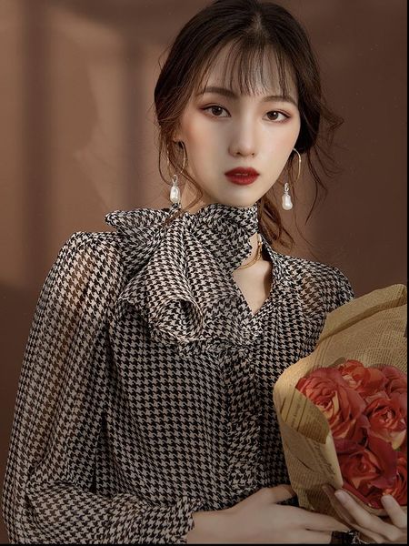 houndstooth retro french design temperament womens blouses regular casual bow polyester, White
houndstooth retro french design temperament womens blouses regular casual bow polyester, White