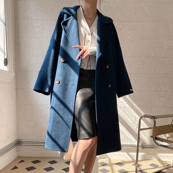 women's wool & blends 4 colors upmarket woollen overcoat women solid double-sided jackets long loose street coats ol lady all match clo, Black
women's wool & blends 4 colors upmarket woollen overcoat women solid double-sided jackets long loose street coats ol lady all match clo, Black