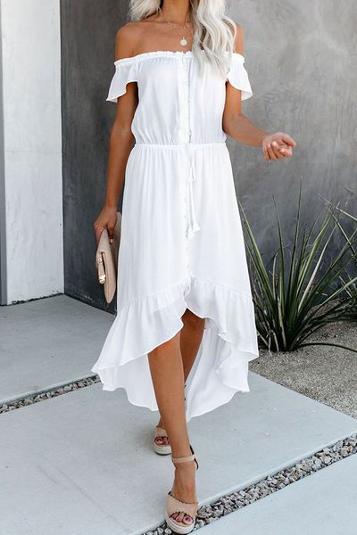 3 colors women dresses solid color backless irregular ruffled sleeves off shoulder dress casual dress summer fashion temperament, Black;gray
3 colors women dresses solid color backless irregular ruffled sleeves off shoulder dress casual dress summer fashion temperament, Black;gray