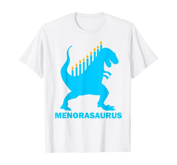 cute menorasaurus hanukkah tee dinosaur rex menorah candles t-shirt, White;black