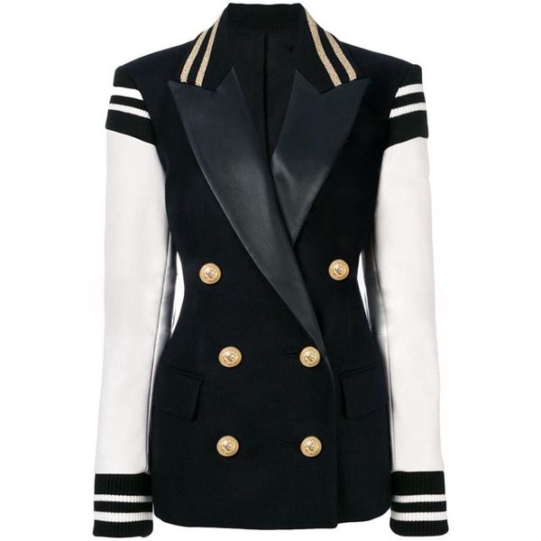women's suits & blazers autumn women blazer fashion casual leather sleeve patchwork double breasted stripes suit jacket slim coat high, White;black
women's suits & blazers autumn women blazer fashion casual leather sleeve patchwork double breasted stripes suit jacket slim coat high, White;black