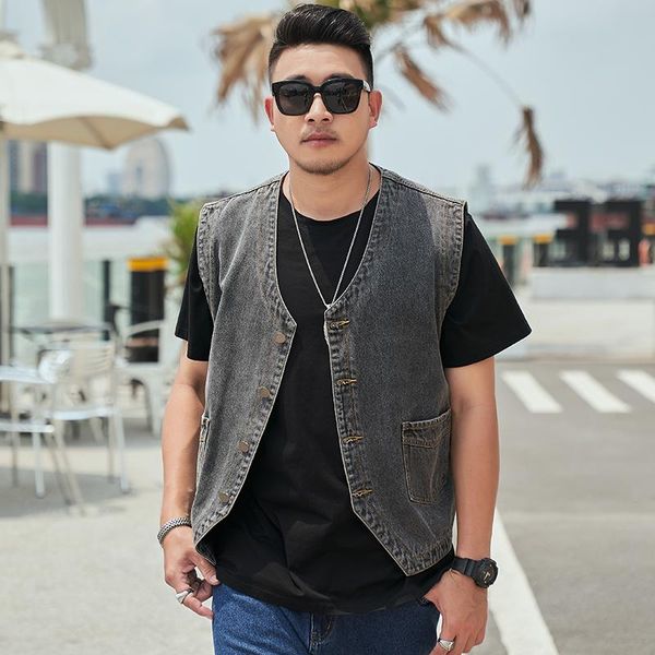 men's vests plus size 6xl 7xl 8xl summer single-breasted washed gray denim vest coat fashion loose male sleeveless jeans jacket, Black;white
men's vests plus size 6xl 7xl 8xl summer single-breasted washed gray denim vest coat fashion loose male sleeveless jeans jacket, Black;white