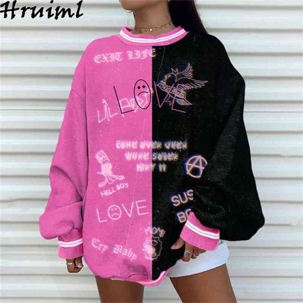 sweatshirt woman long sleeve o-neck loose pink&black patchwork women sweatershirt letter print casual streetwear winter coat 210513
sweatshirt woman long sleeve o-neck loose pink&black patchwork women sweatershirt letter print casual streetwear winter coat 210513