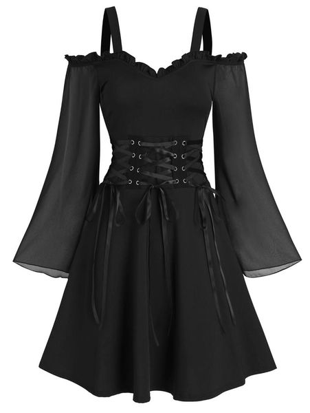 casual dresses wipalo gothic black women dress plus size open shoulder lace up ruffled trim a line mini vestidos femme party, Black;gray
casual dresses wipalo gothic black women dress plus size open shoulder lace up ruffled trim a line mini vestidos femme party, Black;gray