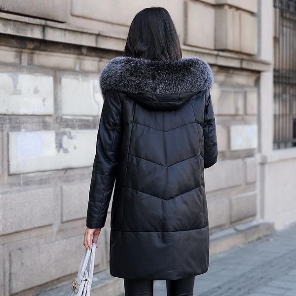 women's leather & faux woman genuine down jacket hooded winter fur collar real sheepskin coat korean jackets zm-928 kj4254, Black
women's leather & faux woman genuine down jacket hooded winter fur collar real sheepskin coat korean jackets zm-928 kj4254, Black