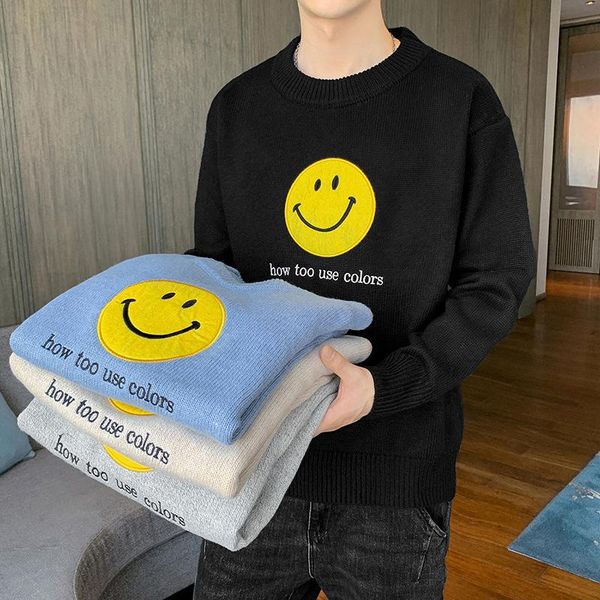 men's sweaters smile printed men sweater black o-neck pullovers autumn oversized fashion knit clothes all-match classic cotton pullover, White;black
men's sweaters smile printed men sweater black o-neck pullovers autumn oversized fashion knit clothes all-match classic cotton pullover, White;black