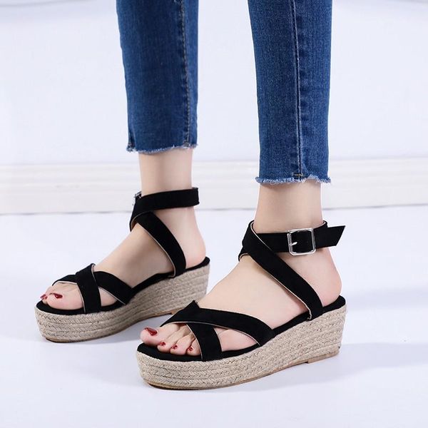 dress shoes plus size women sandals 2010 cross strap wedge platform summer woman back solid comfort ladies footwear, Black 
dress shoes plus size women sandals 2010 cross strap wedge platform summer woman back solid comfort ladies footwear, Black